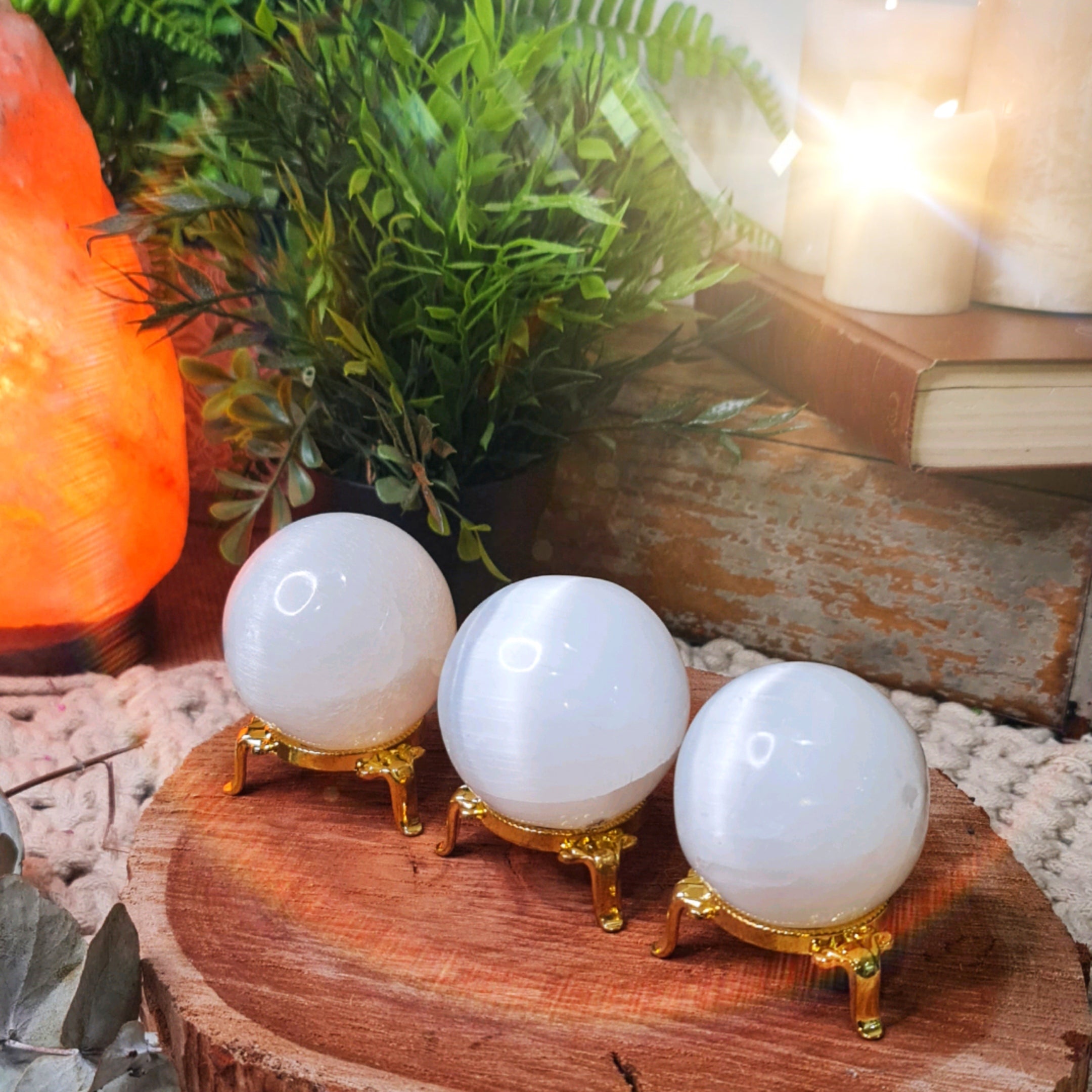 Selenite Spheres With Stands