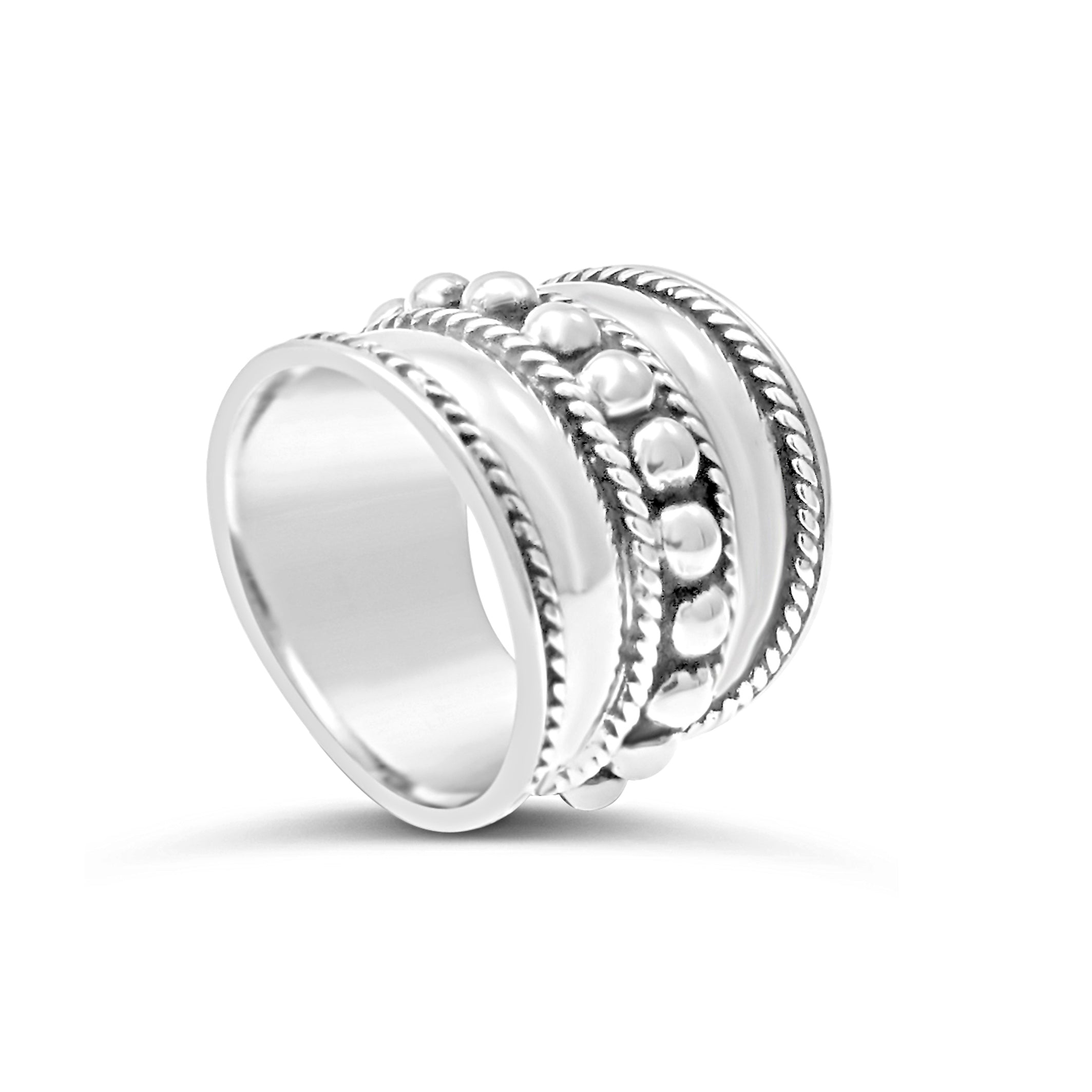 Sterling Silver Plait Edge and Balls Ring 925SS