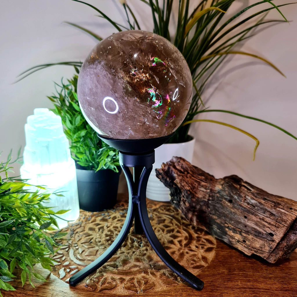 Smokey Quartz Sphere On Rotating Stand