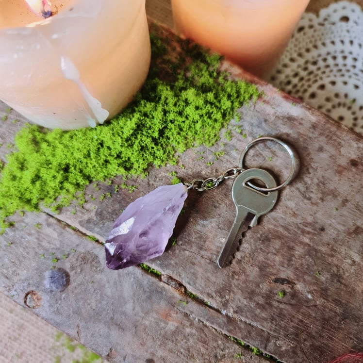 Raw Amethyst Keyring