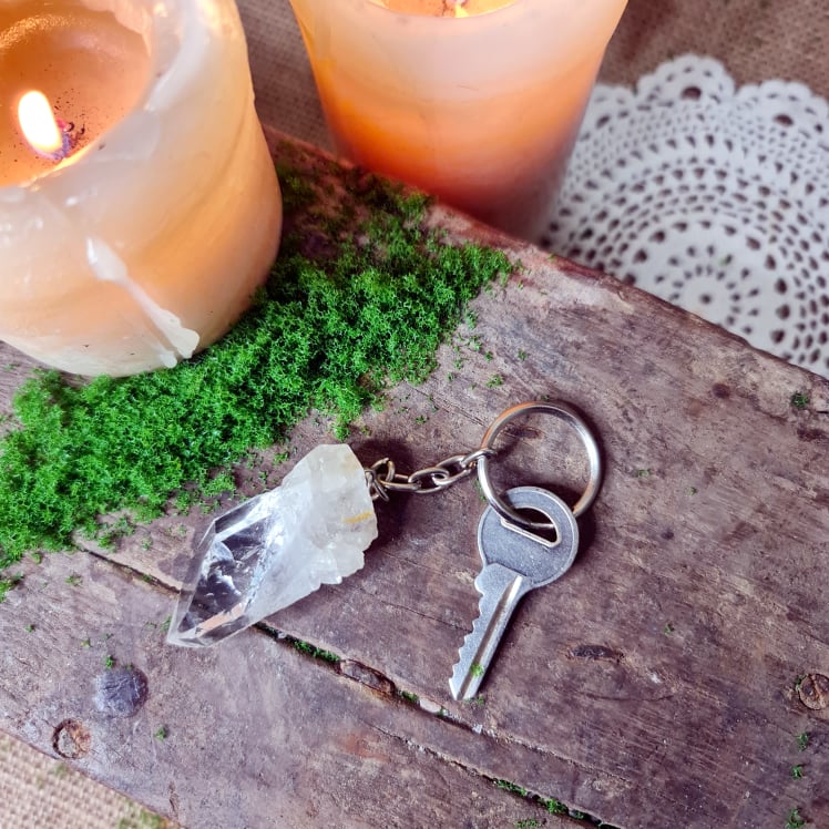 Raw Clear Quartz Keyring