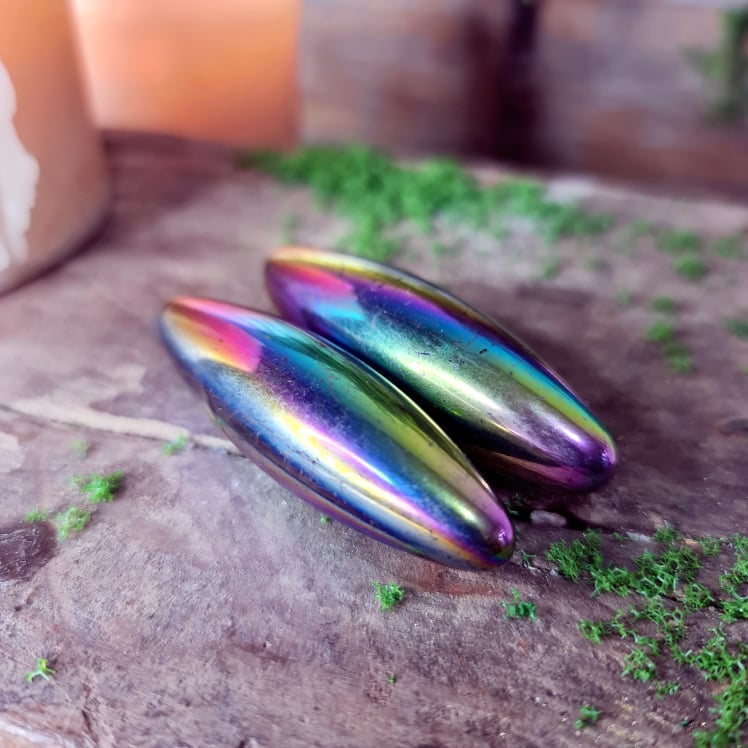 Pair of Magnetic Rainbow Hematite Buzz Stones